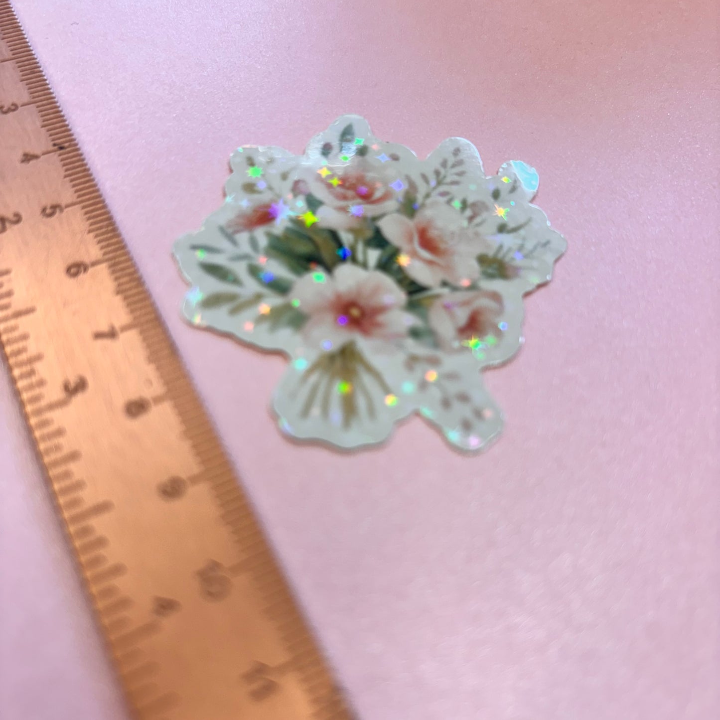 Delicate Roses Flower Bouquet Die Cut Sticker in Holographic