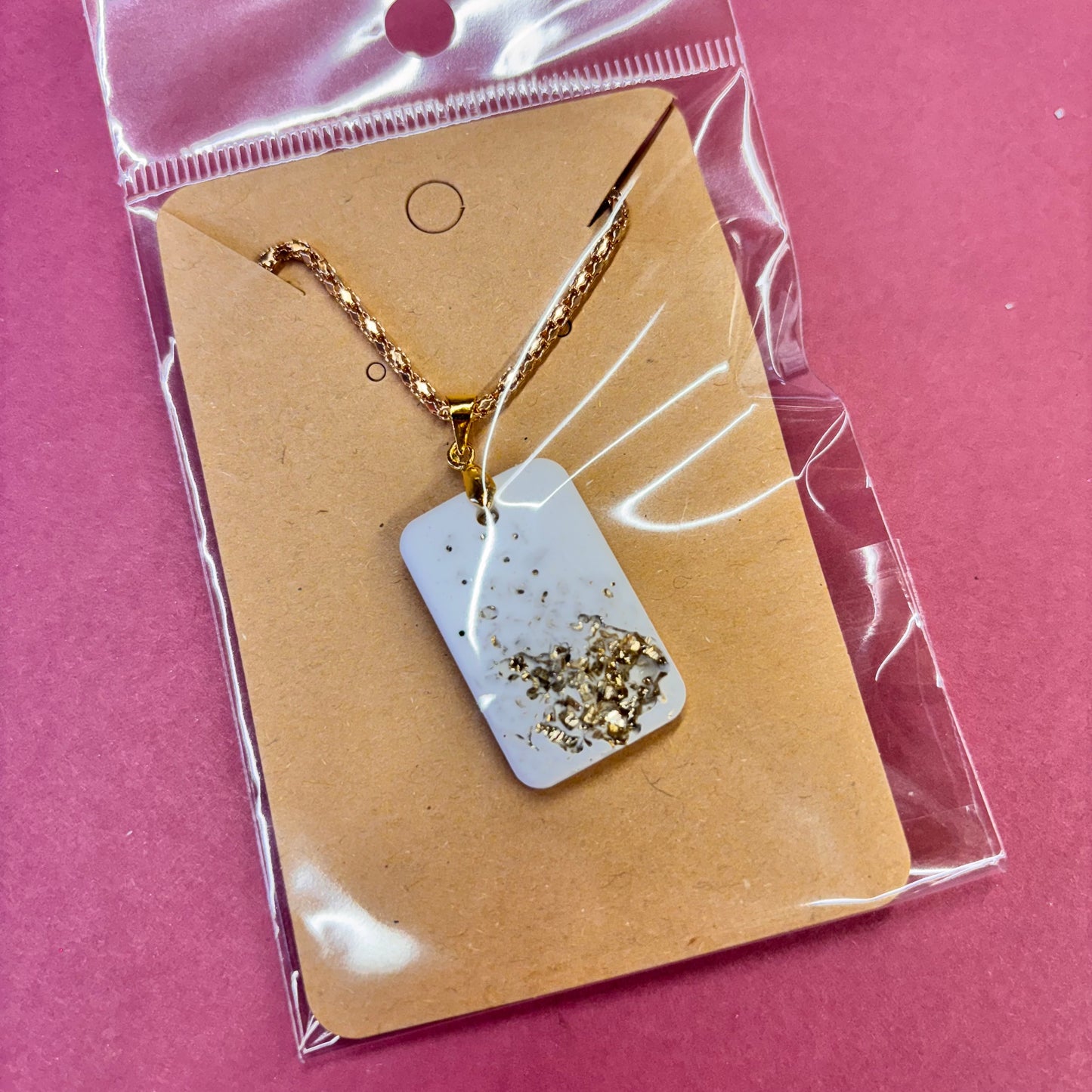 Small Rectangle Gold Stones Eco Resin Pendant