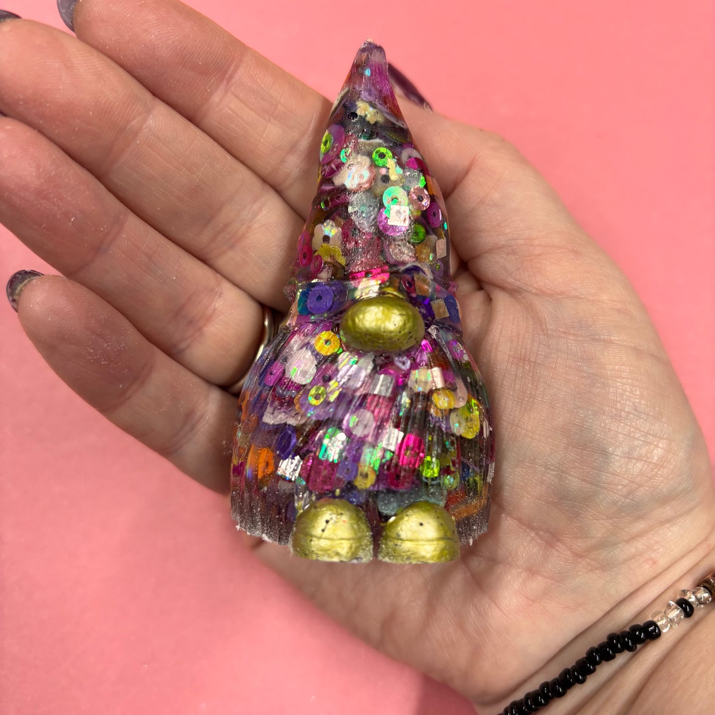 Resin Clear Sequin Gnome Ornament