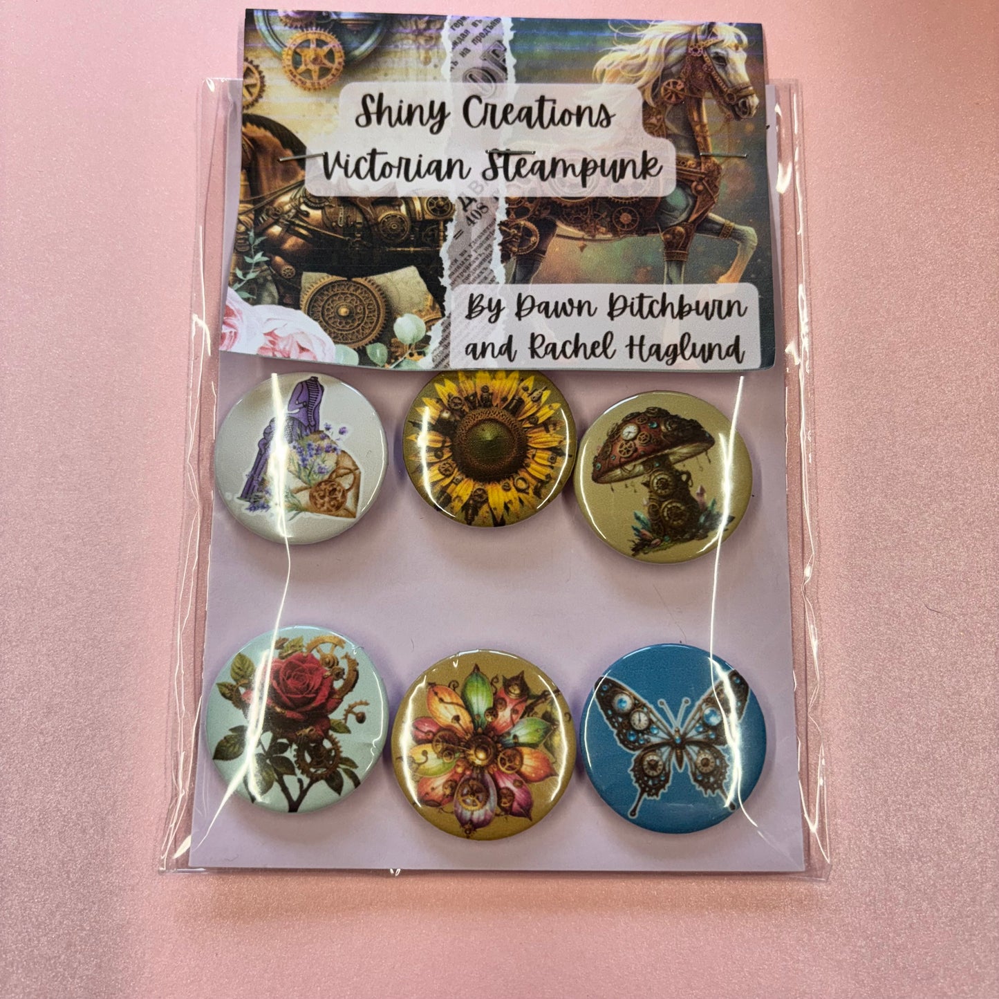 Victorian Steampunk 6pcs 25mm Badges by Shiny Creation