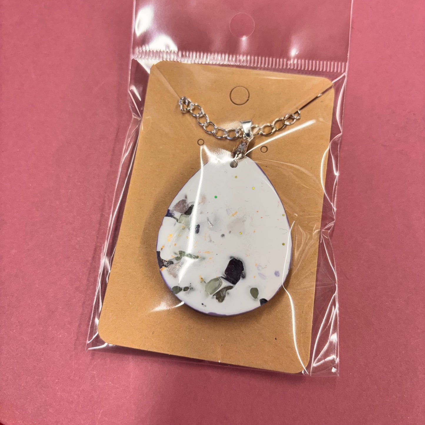 Large Teardrop With Fluorite Chip Beads Eco Resin Pendant