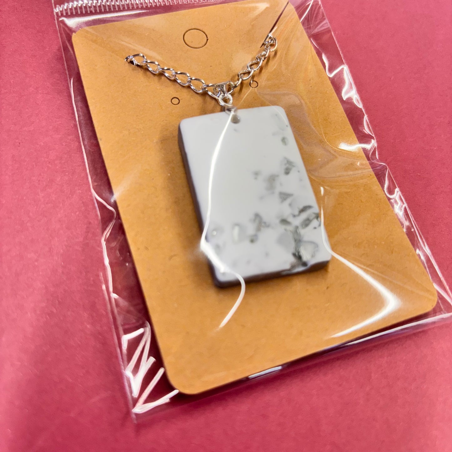 Silver Rectangle crushed glass Eco Resin Pendant