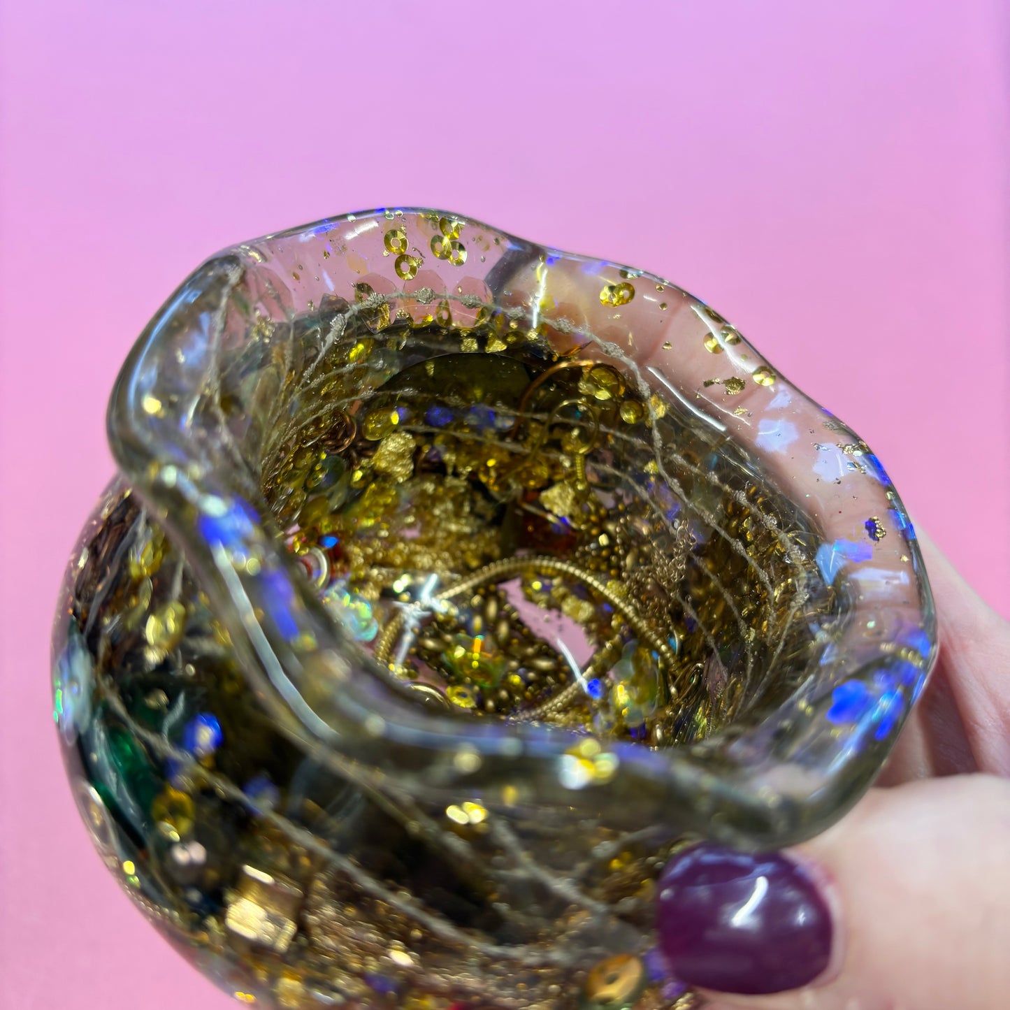 Unusual Broken Jewellery Resin Pot