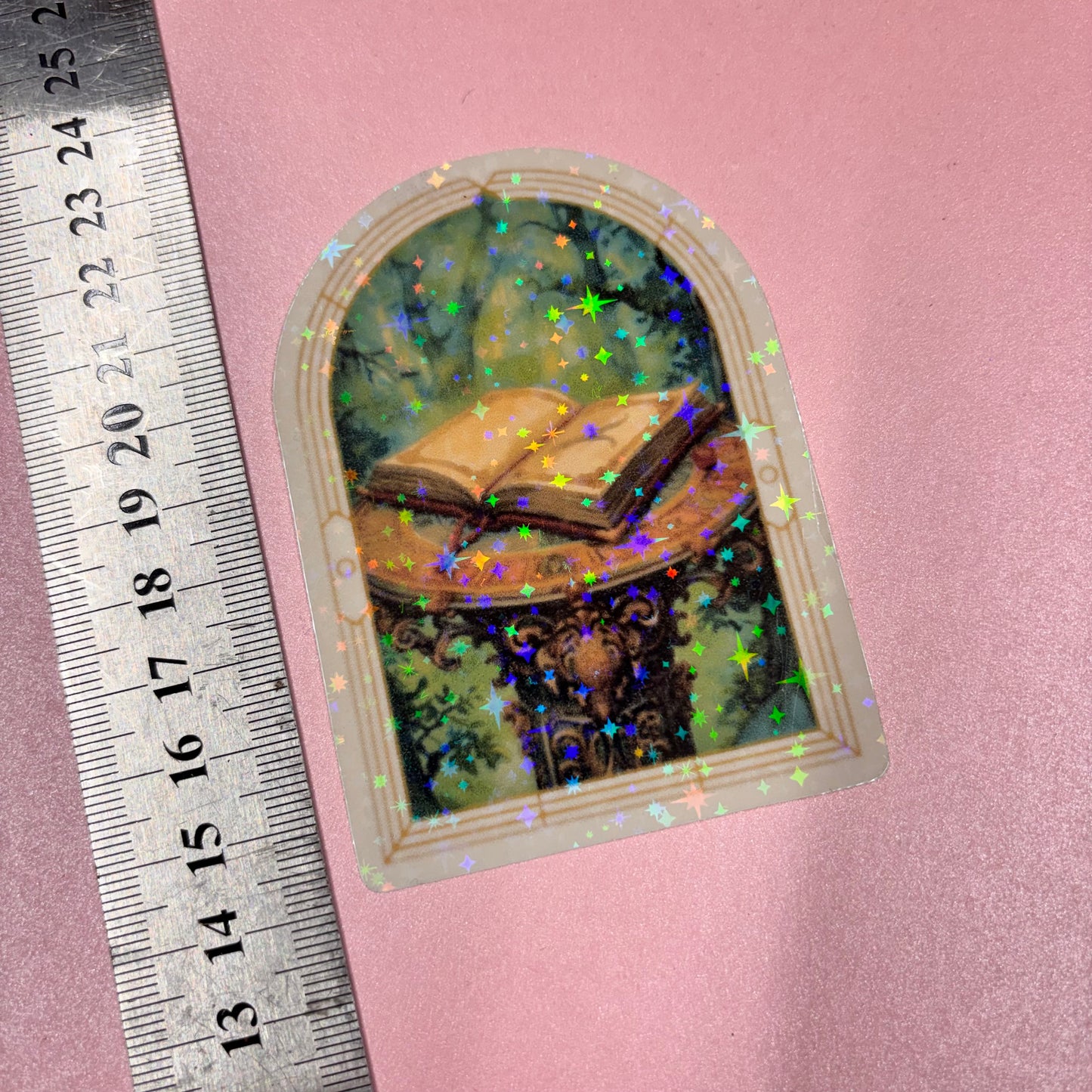 Arched Fantasy Book Holographic Die Cut Sticker