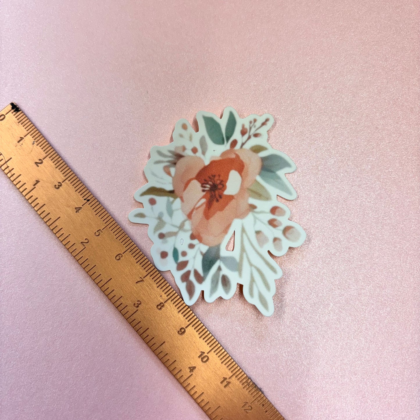 Delicate Roses Peach Florals Die Cut Sticker in Matt