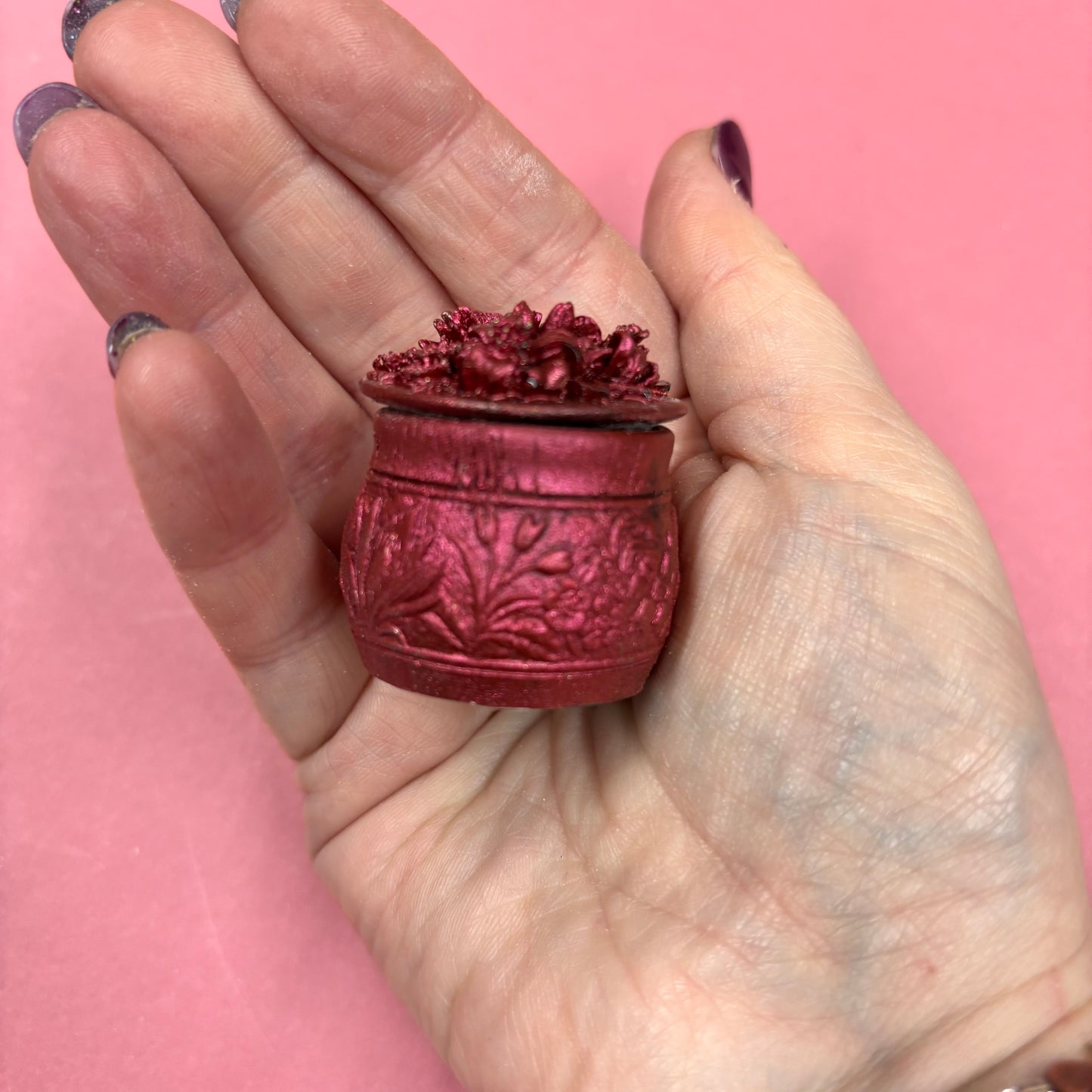 Red Mini Floral Pill Lidded Pot