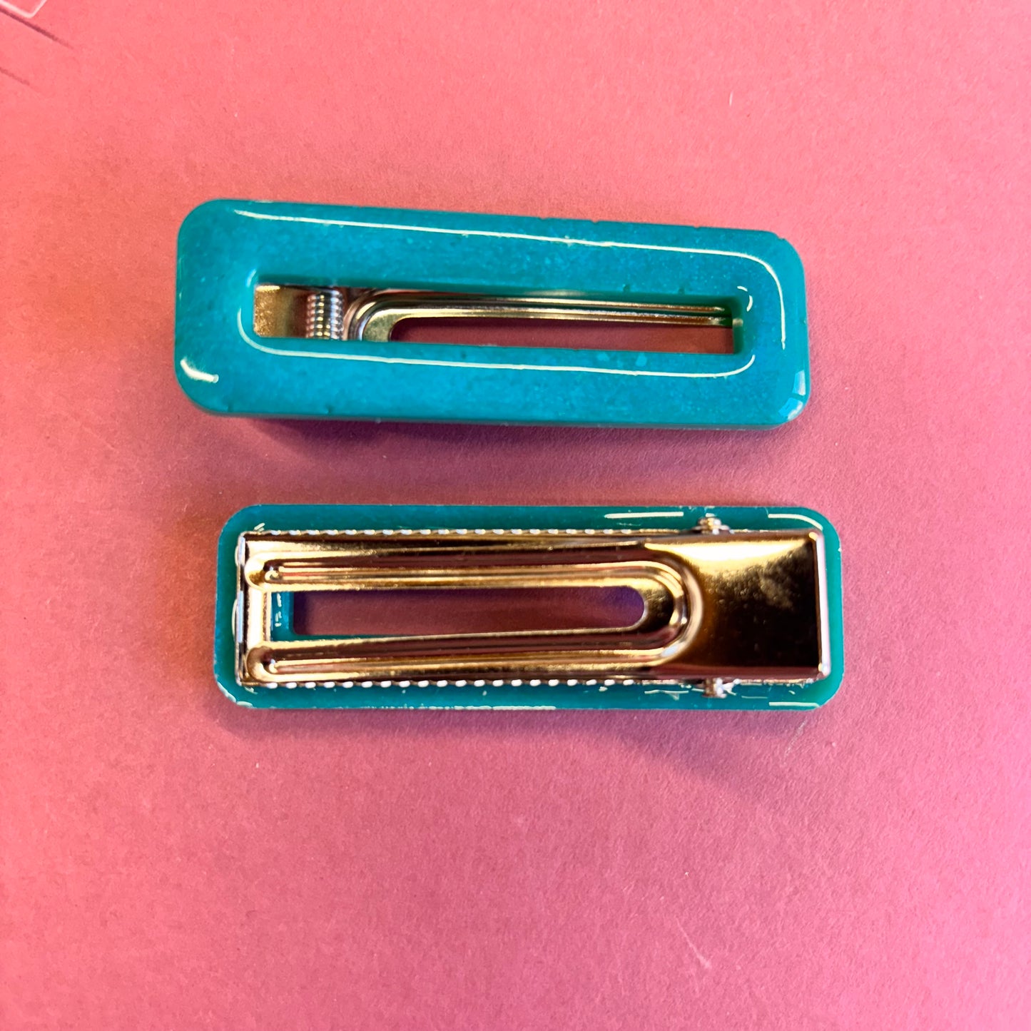 2 Teal Rectangle Hair Clips