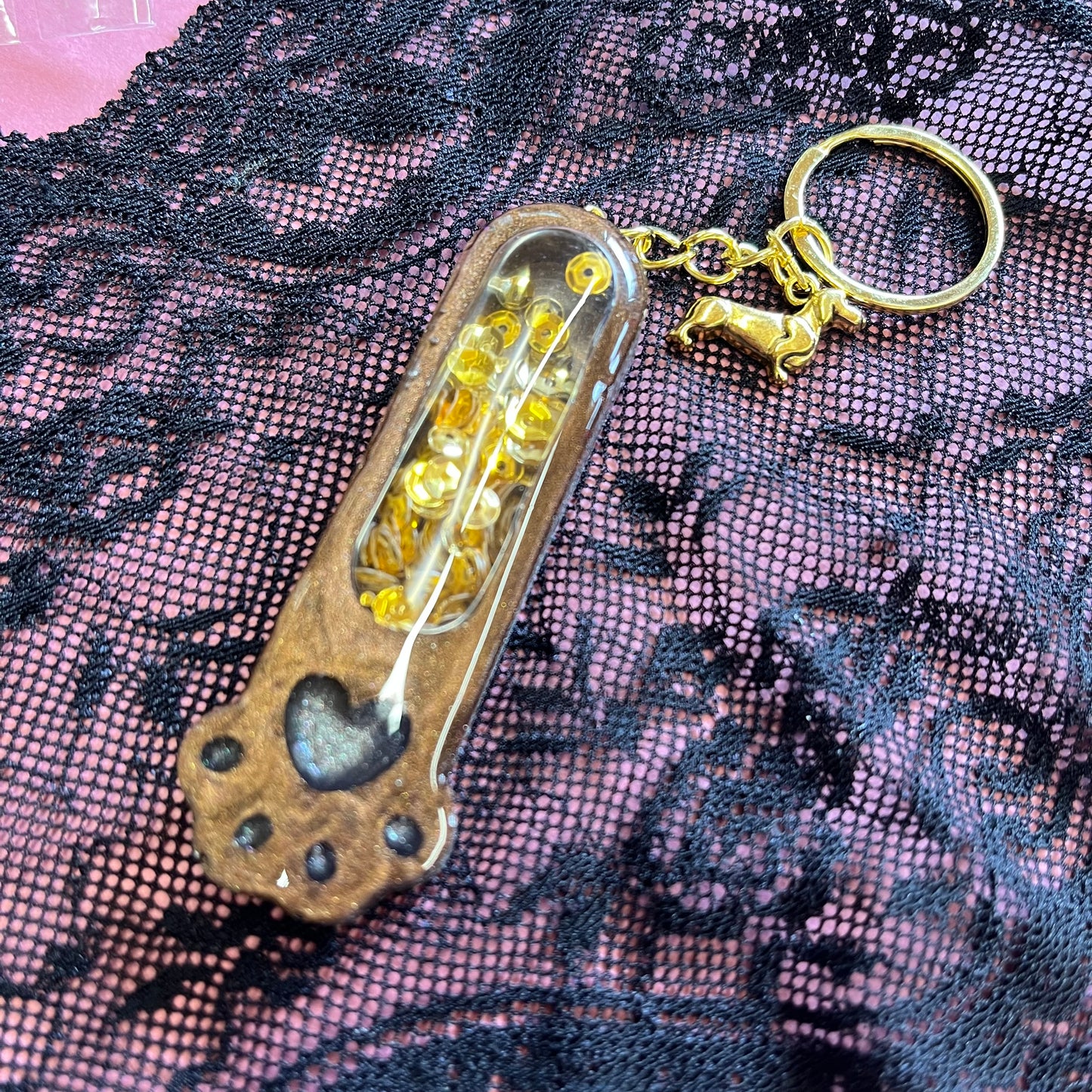 Brown dachshund Paw Shaker Keyring