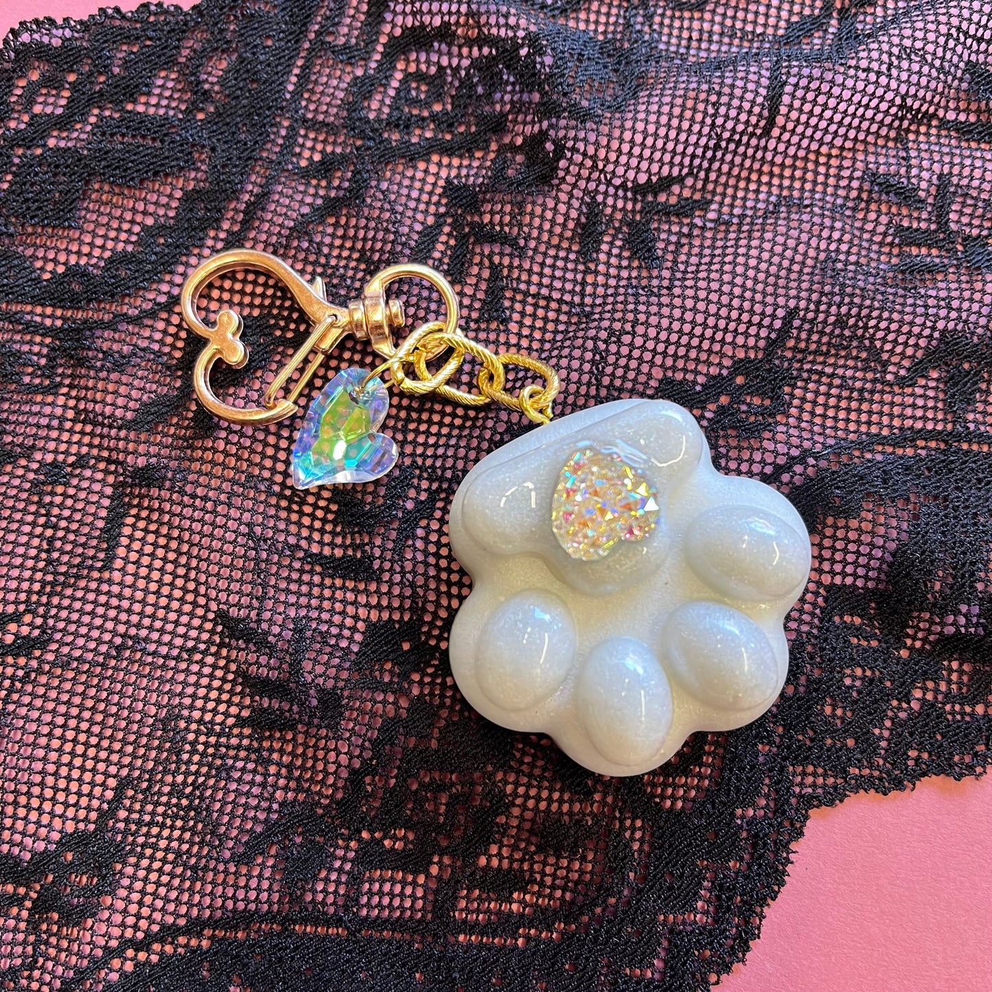 Large White Pearl Paw Keyring