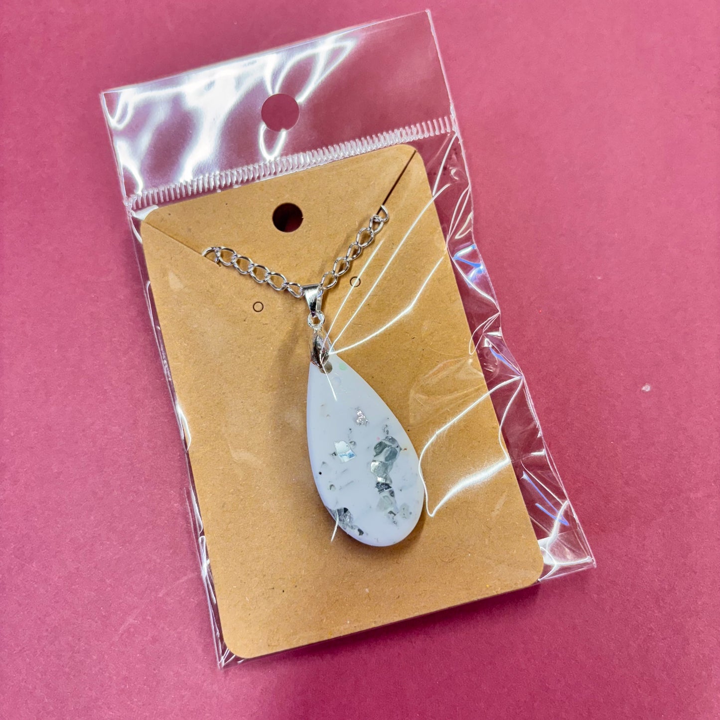 Teal Teardrop Mirror Crushed Glass Stones Eco Resin Pendant