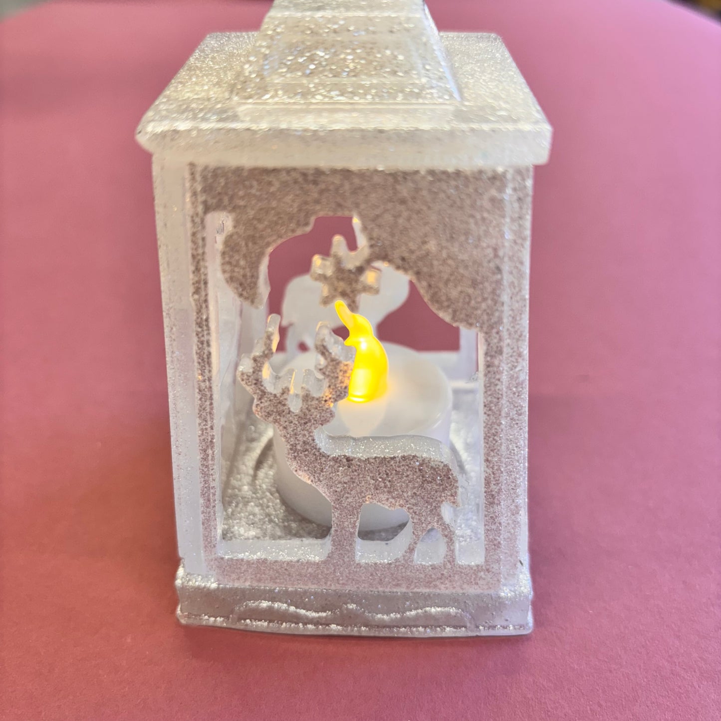 Small White Glitter Christmas Lantern