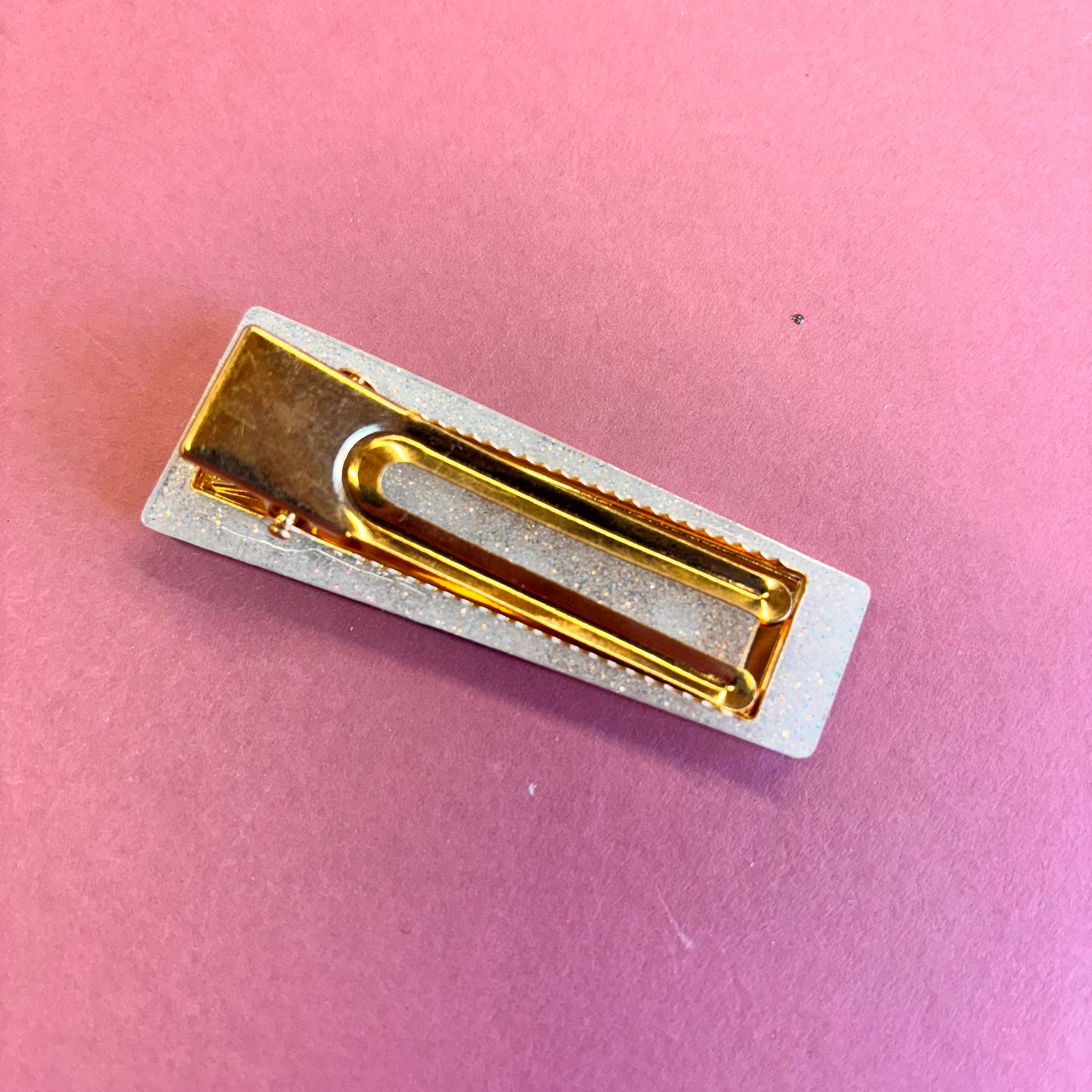 White Glitter With Floral Design Hair Clips