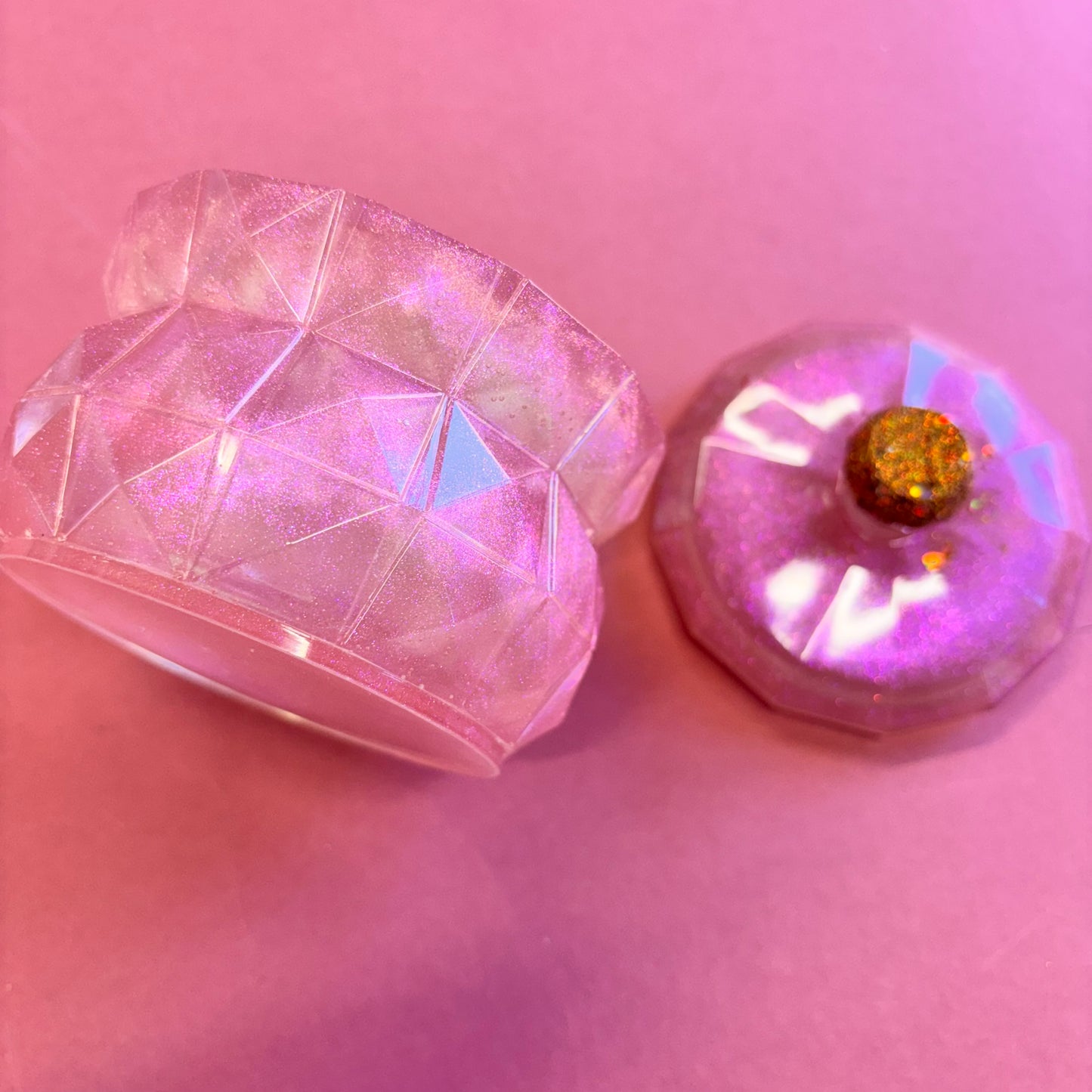 Pink Iridescent Lidded Pot