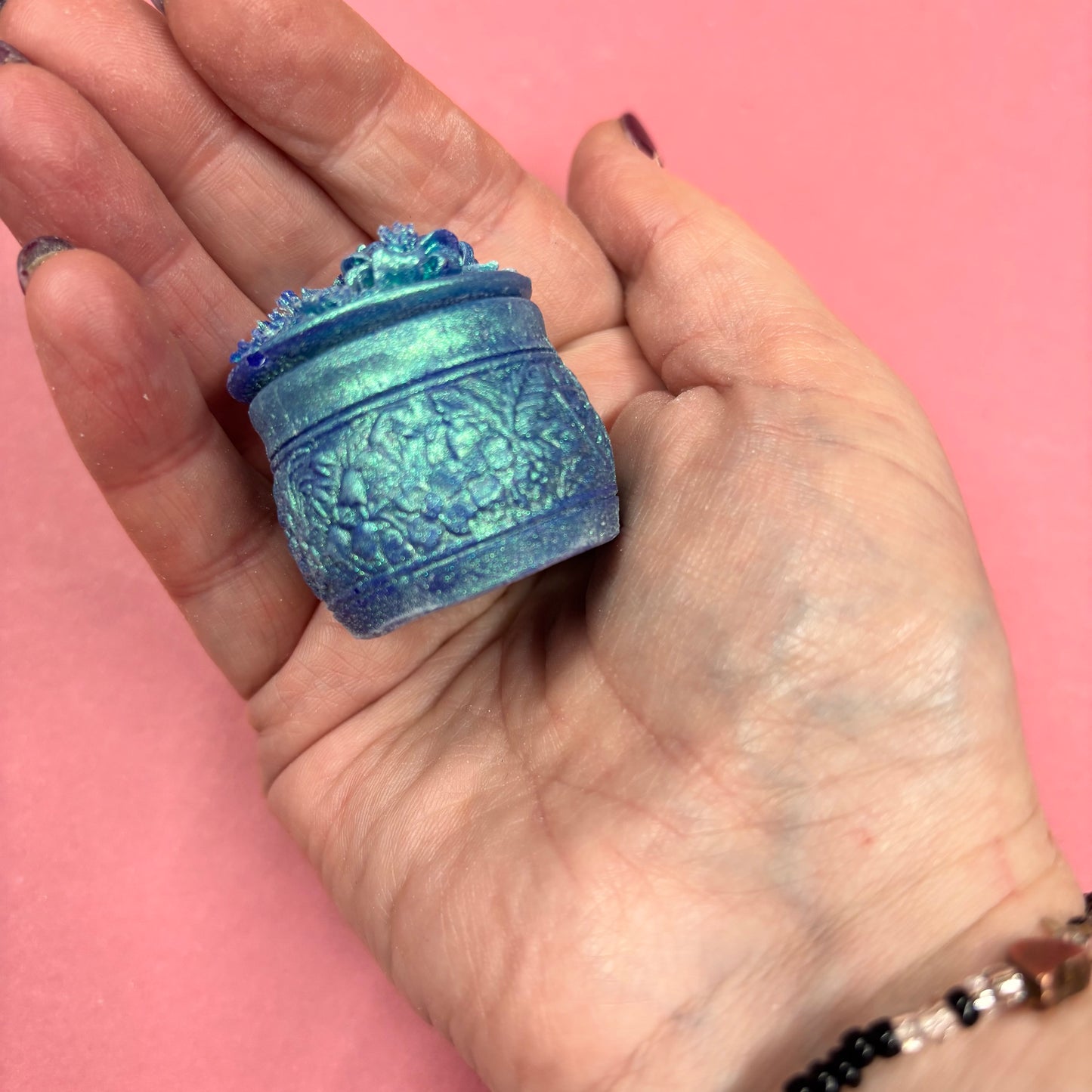 Beautiful Blue Mini Floral Pill Lidded Pot