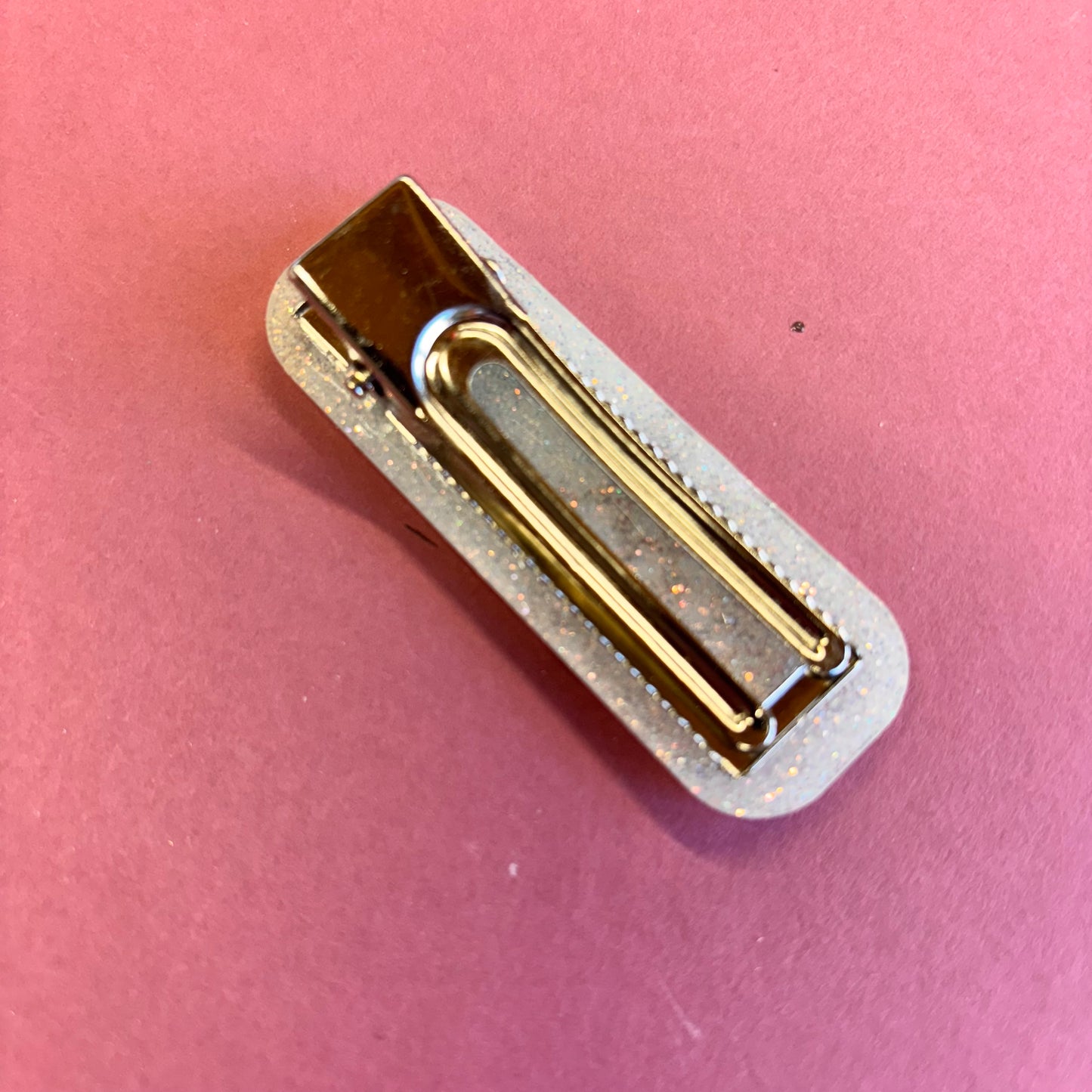 1 White Glitter With Floral Design Hair Clips