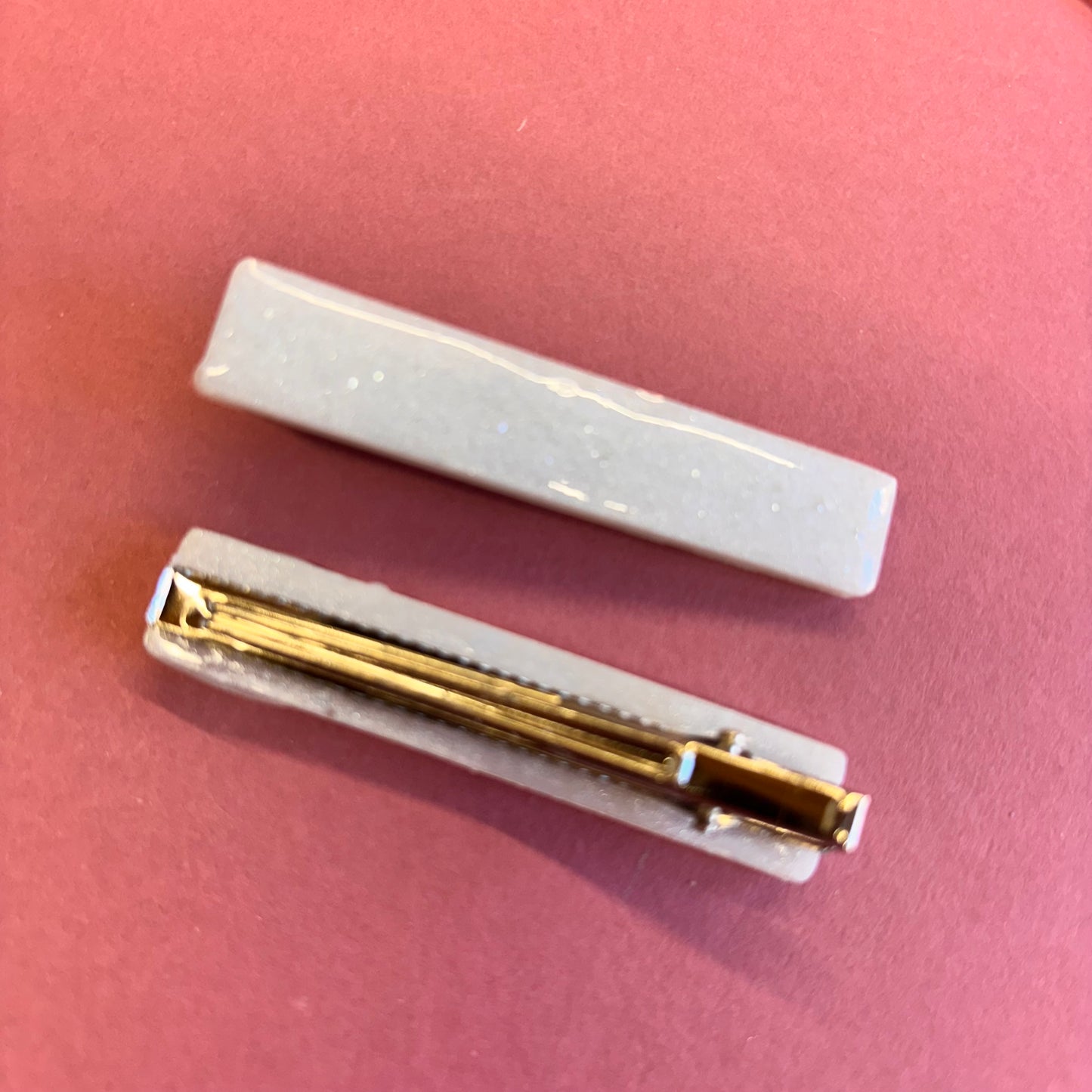 2 White straight Hair Clips