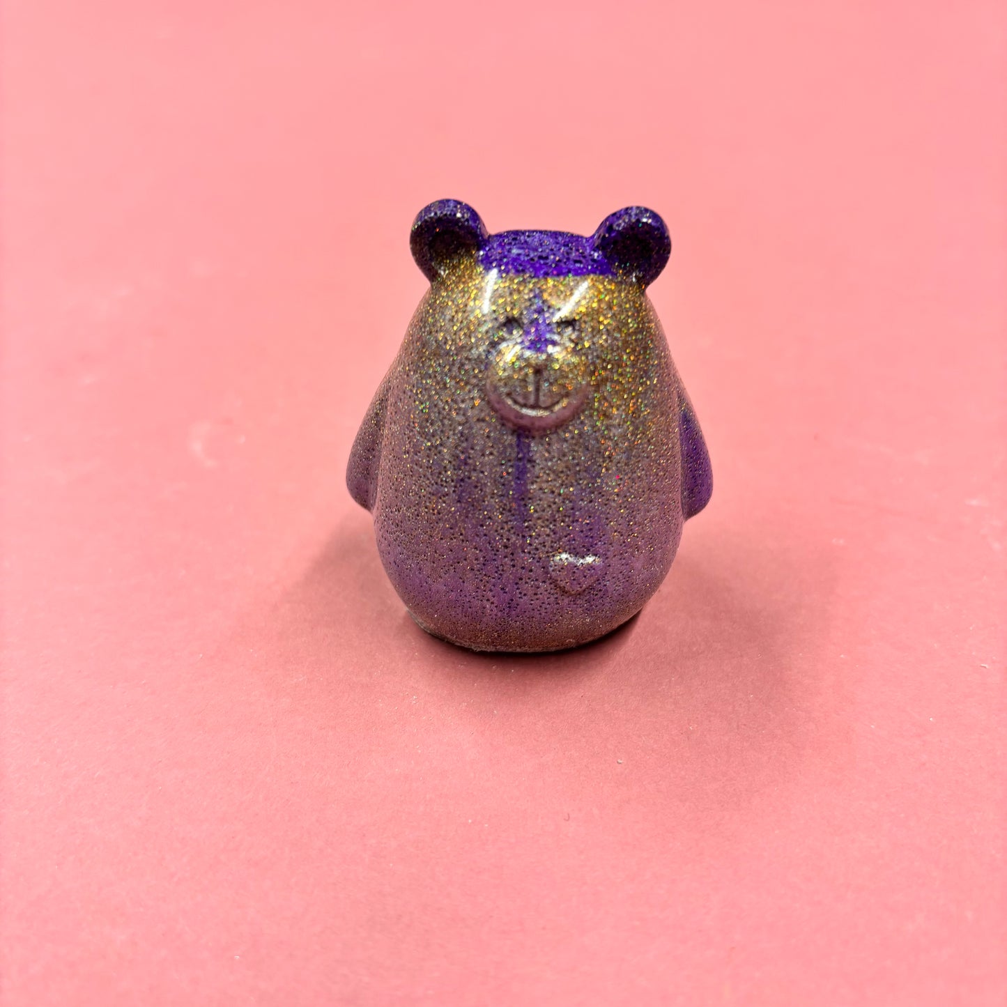 Resin Purple And Gold Glitter Bear Ornament