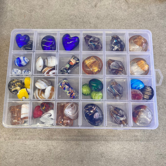 Small 24 Compartment Box Of large lampwork Assorted Beads set 3