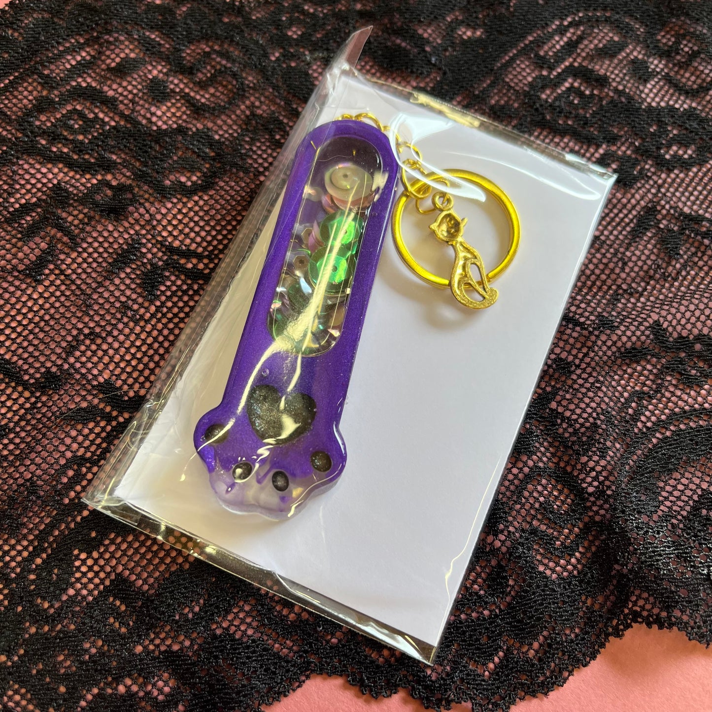 Purple Paw Shaker Keyring