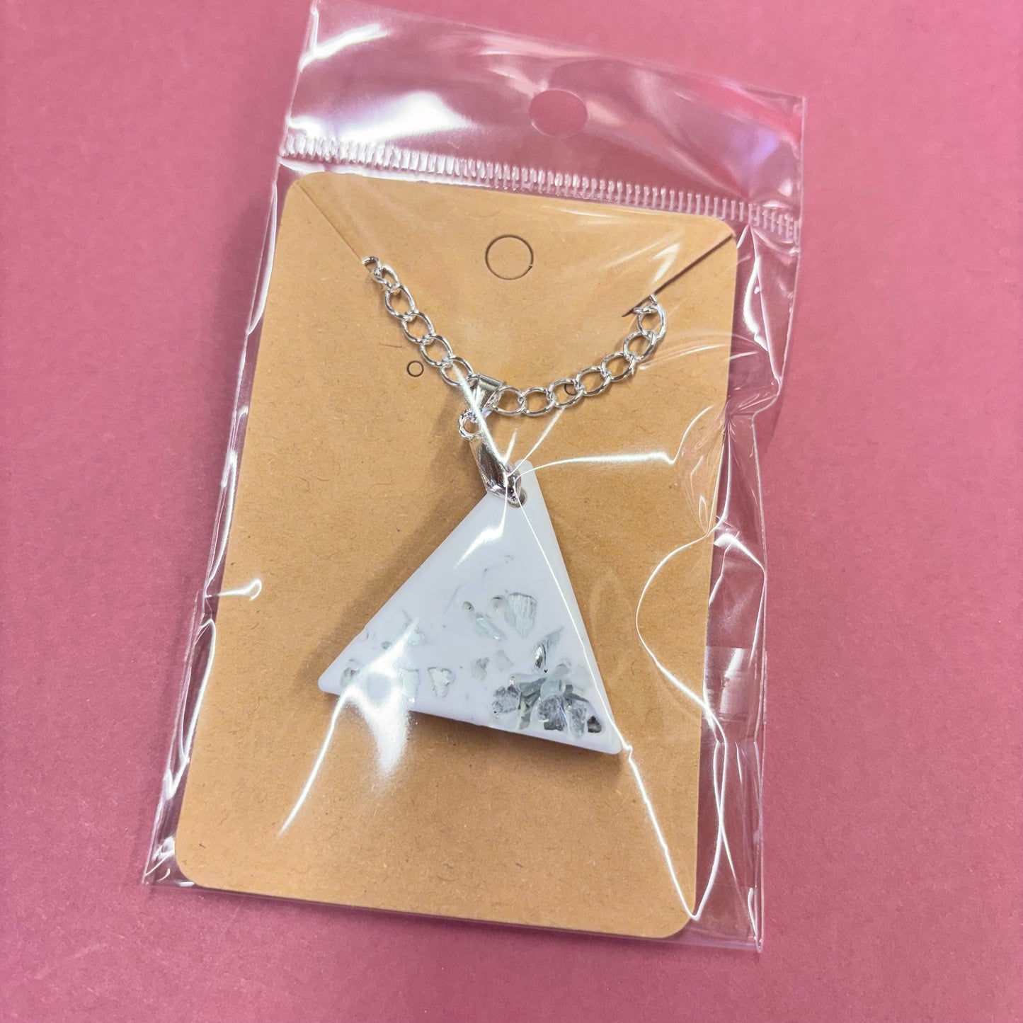 Triangle silver Mirror Crushed Glass Stones Eco Resin Pendant