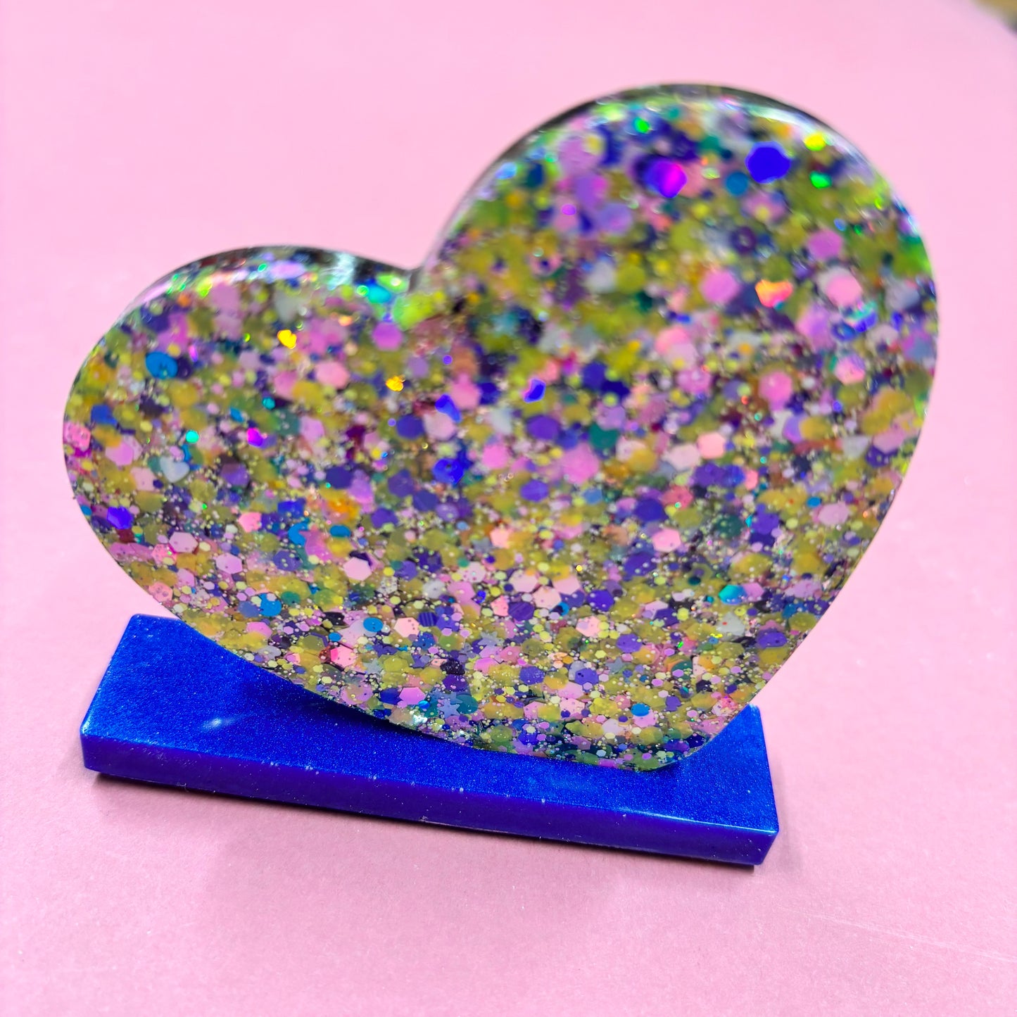 Large French Bull Dog Glitter Heart Standing Plaque