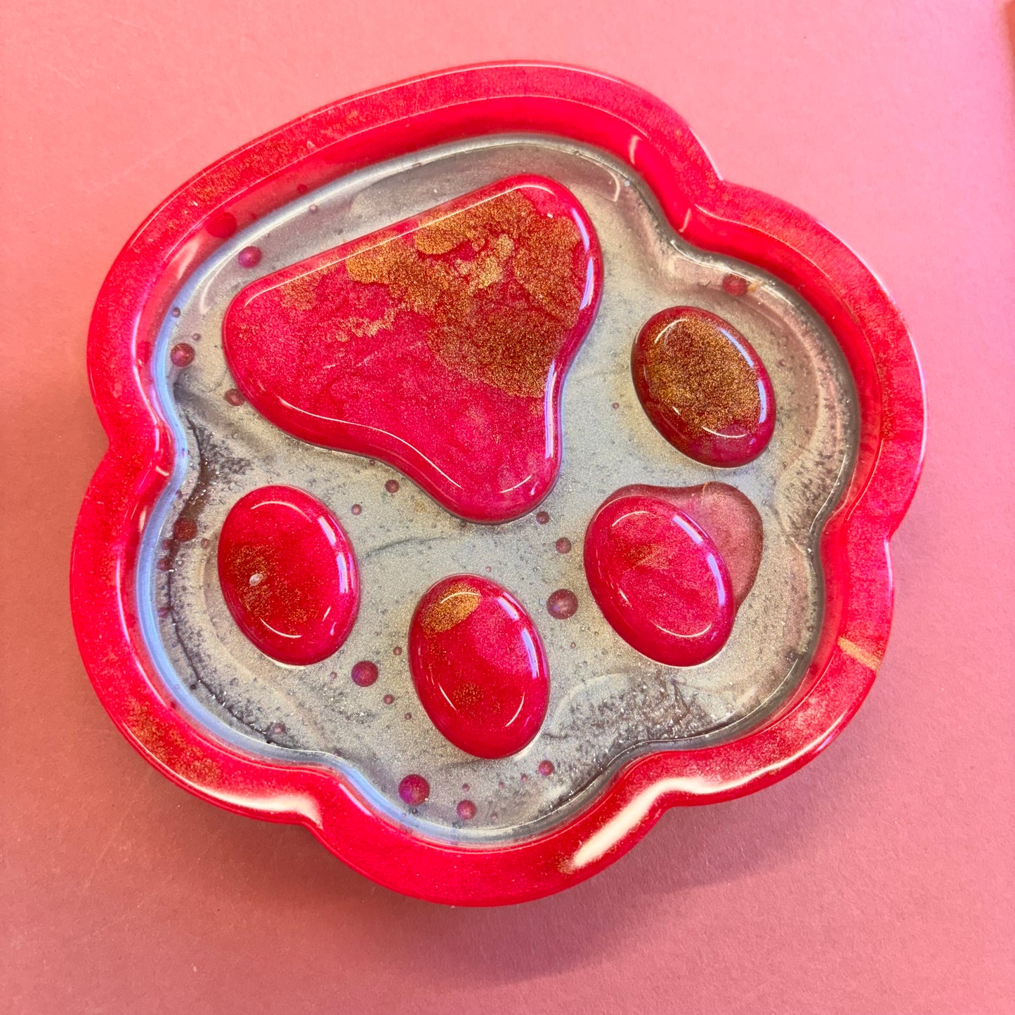 Pink Silver and Bronze Paw Trinket Tray
