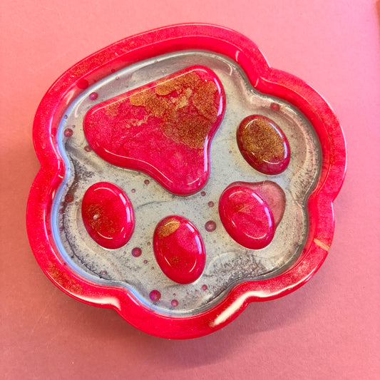Pink Silver and Bronze Paw Trinket Tray