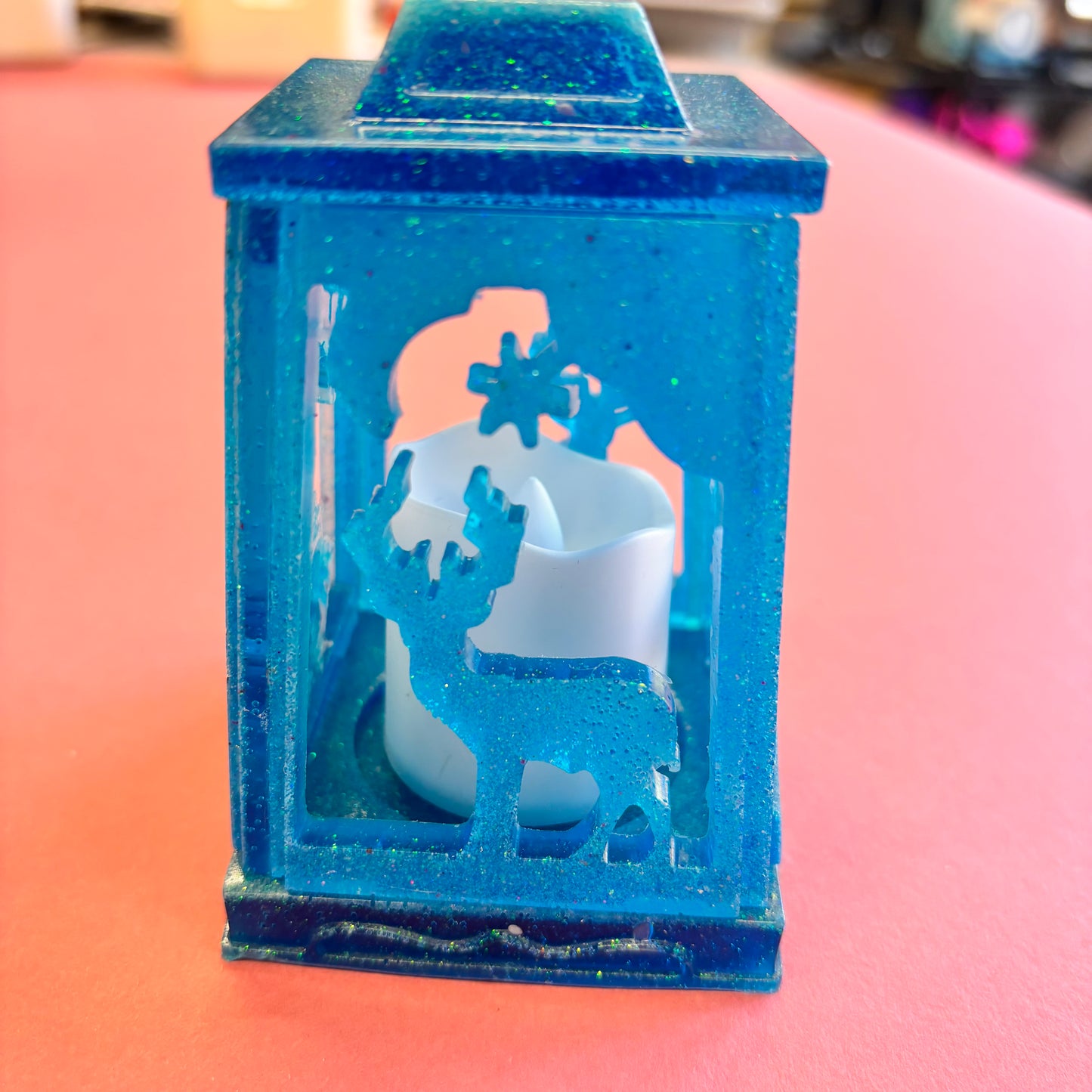 Small Blue Glitter Christmas Lantern