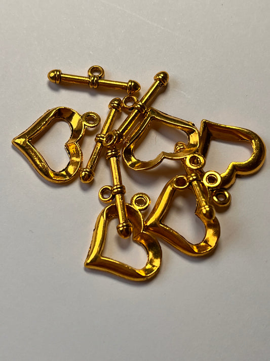 5 sets Gold Plated Heart Toggle Clasps