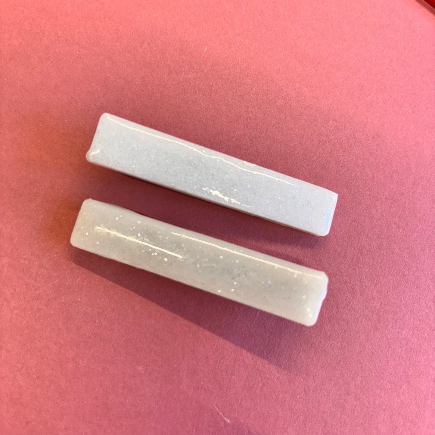 2 White straight Hair Clips