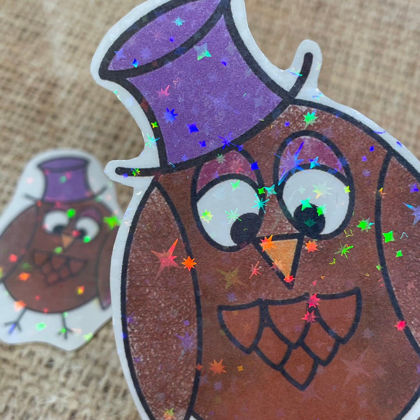 2 pcs Owl Holographic die cut stickers