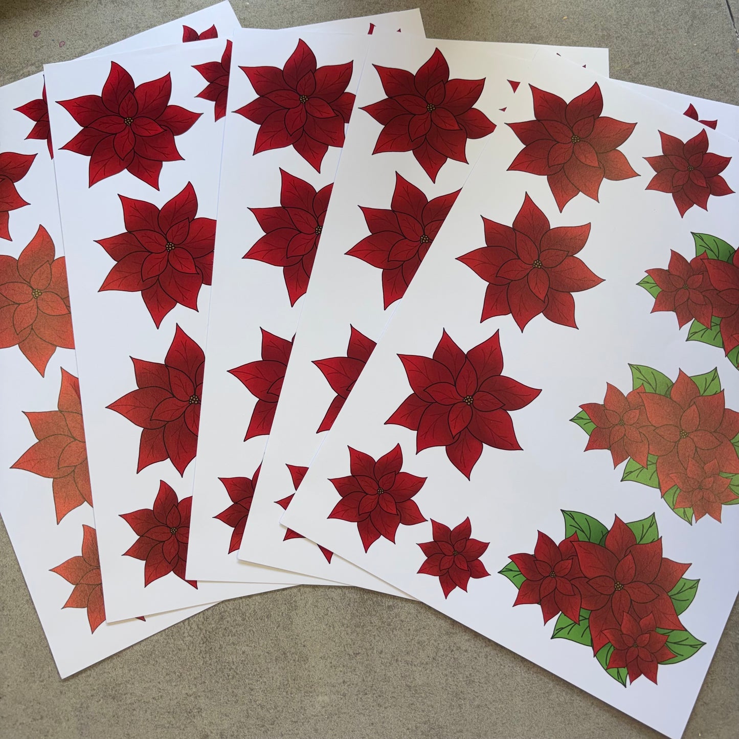 5 Sheets Of Poinsettia Cut Aparts
