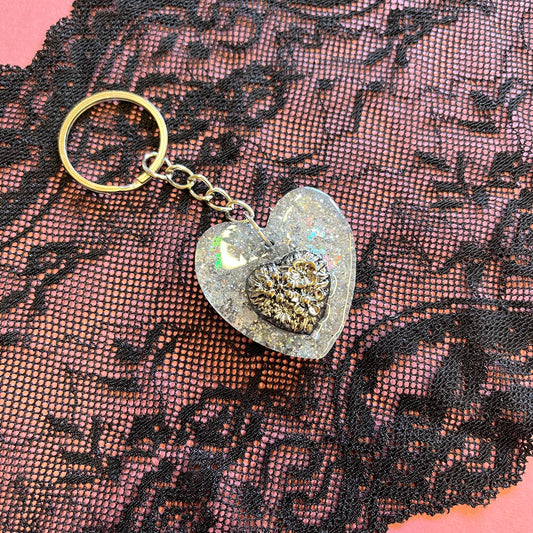 Silver Glitter Heart Keyring