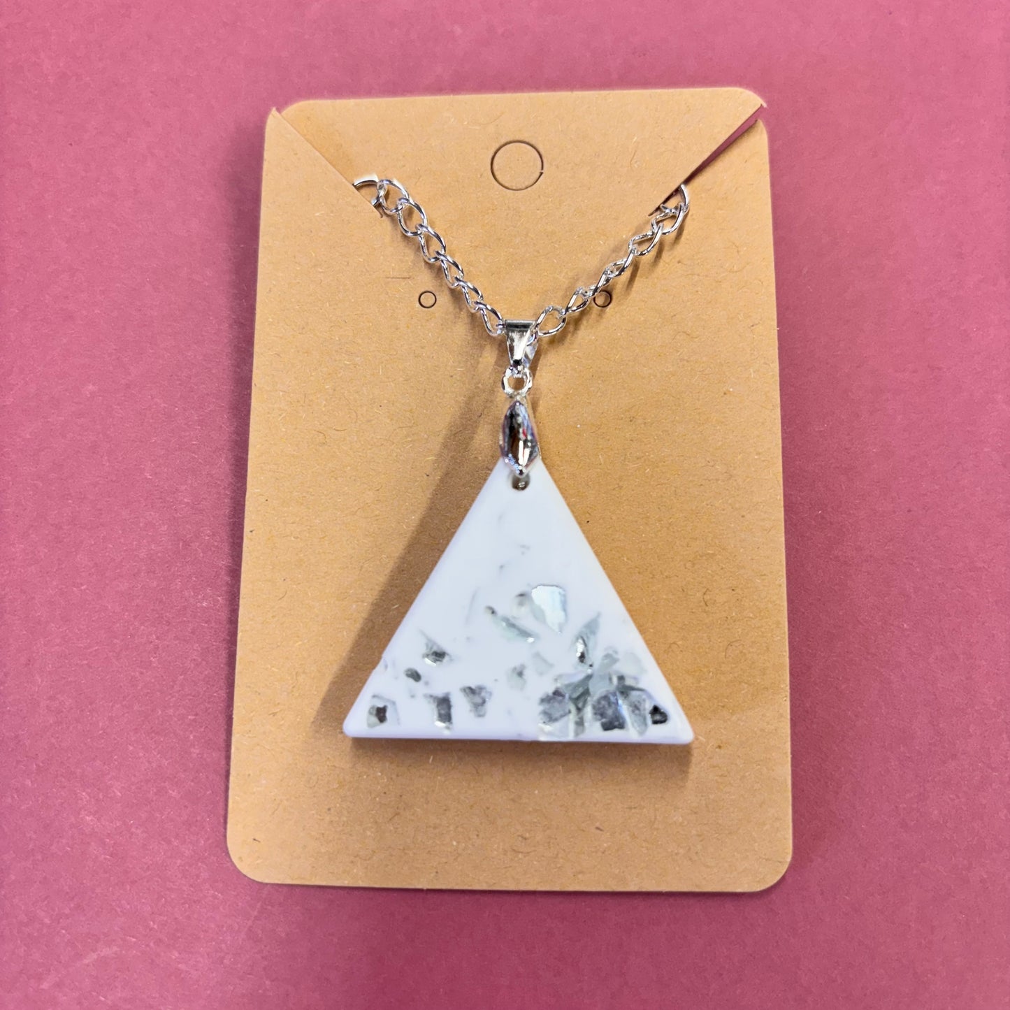 Triangle silver Mirror Crushed Glass Stones Eco Resin Pendant