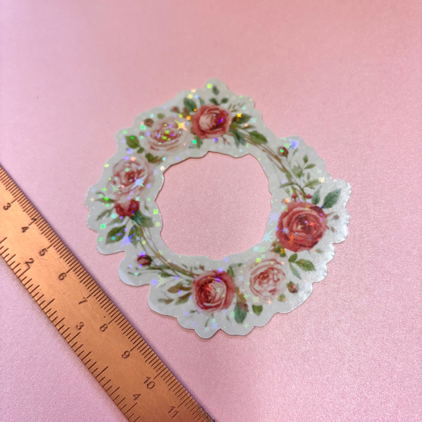 Delicate Roses Reef Die Cut Sticker in Holographic