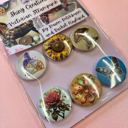 Victorian Steampunk 6pcs 25mm Badges by Shiny Creation