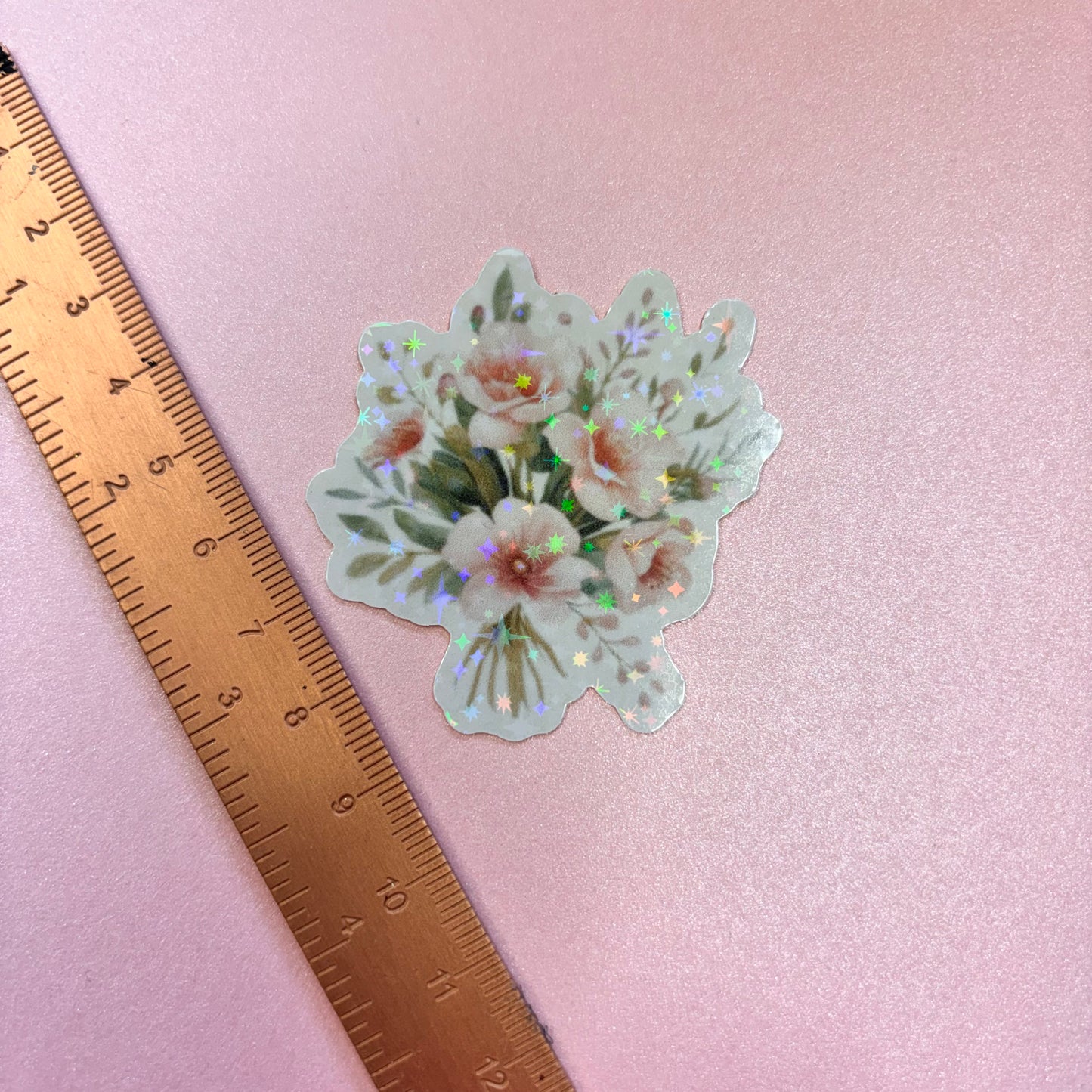 Delicate Roses Flower Bouquet Die Cut Sticker in Holographic
