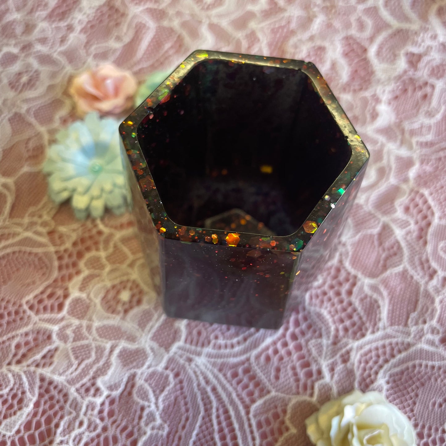 Black with Glitter Resin Glue Pen Pot