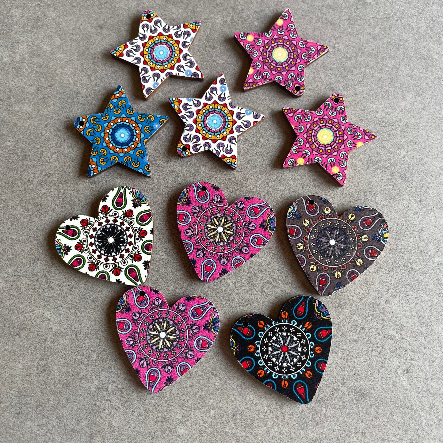 10 pcs Wooden Heart and Star Embellishments