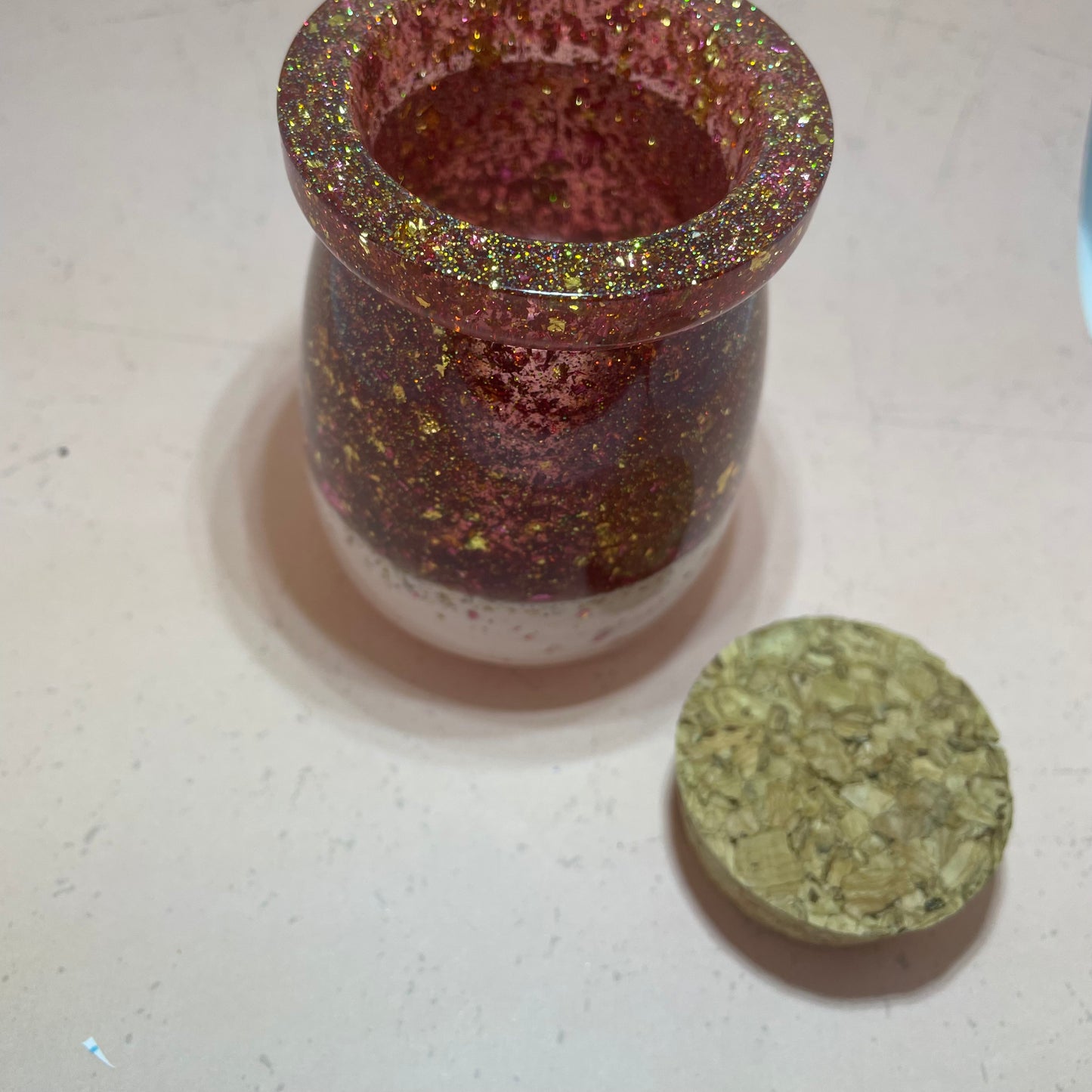 2 Tone Pink Glitter Pot With Cork Lid