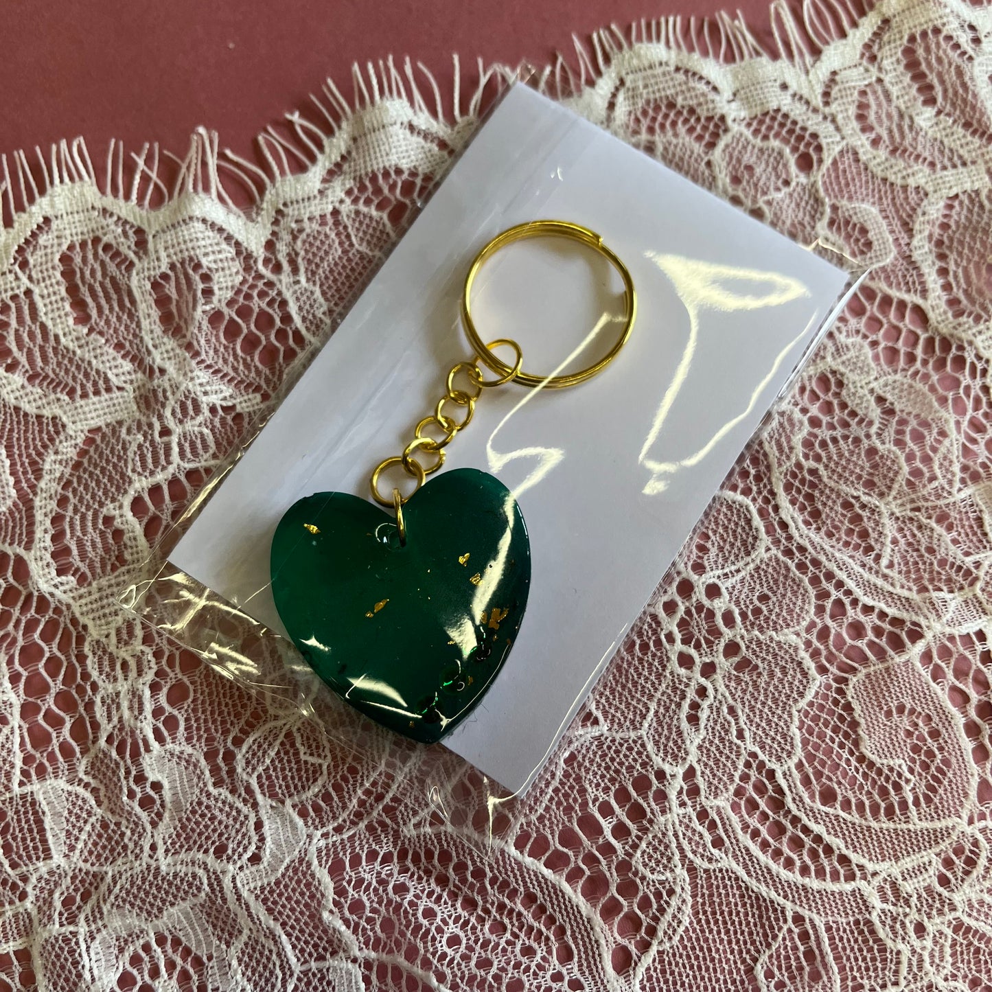 Teal Green Heart Resin Keyring