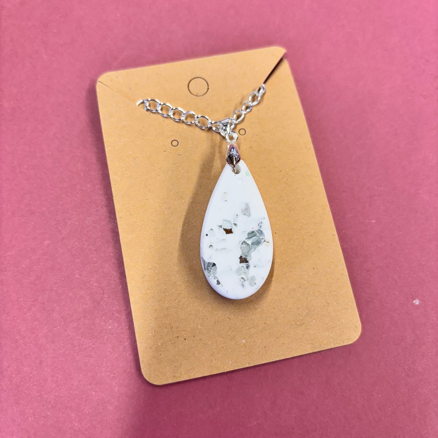 Teal Teardrop Mirror Crushed Glass Stones Eco Resin Pendant