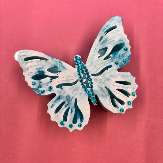 Beautiful Teal and White Butterfly Vase/pot