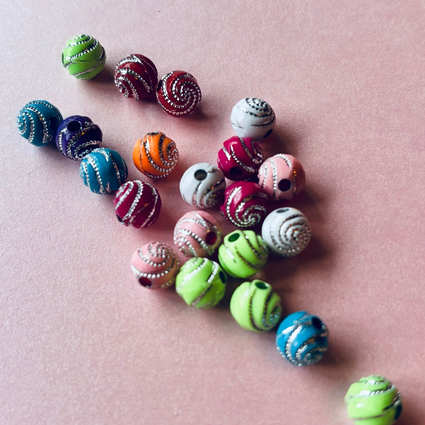 50 pcs 6mm Multi Coloured Round Acrylic Beads with Silver Detailing