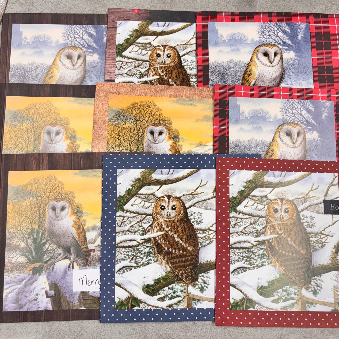 Handmade 9 Owl 6x6 Christmas Cards