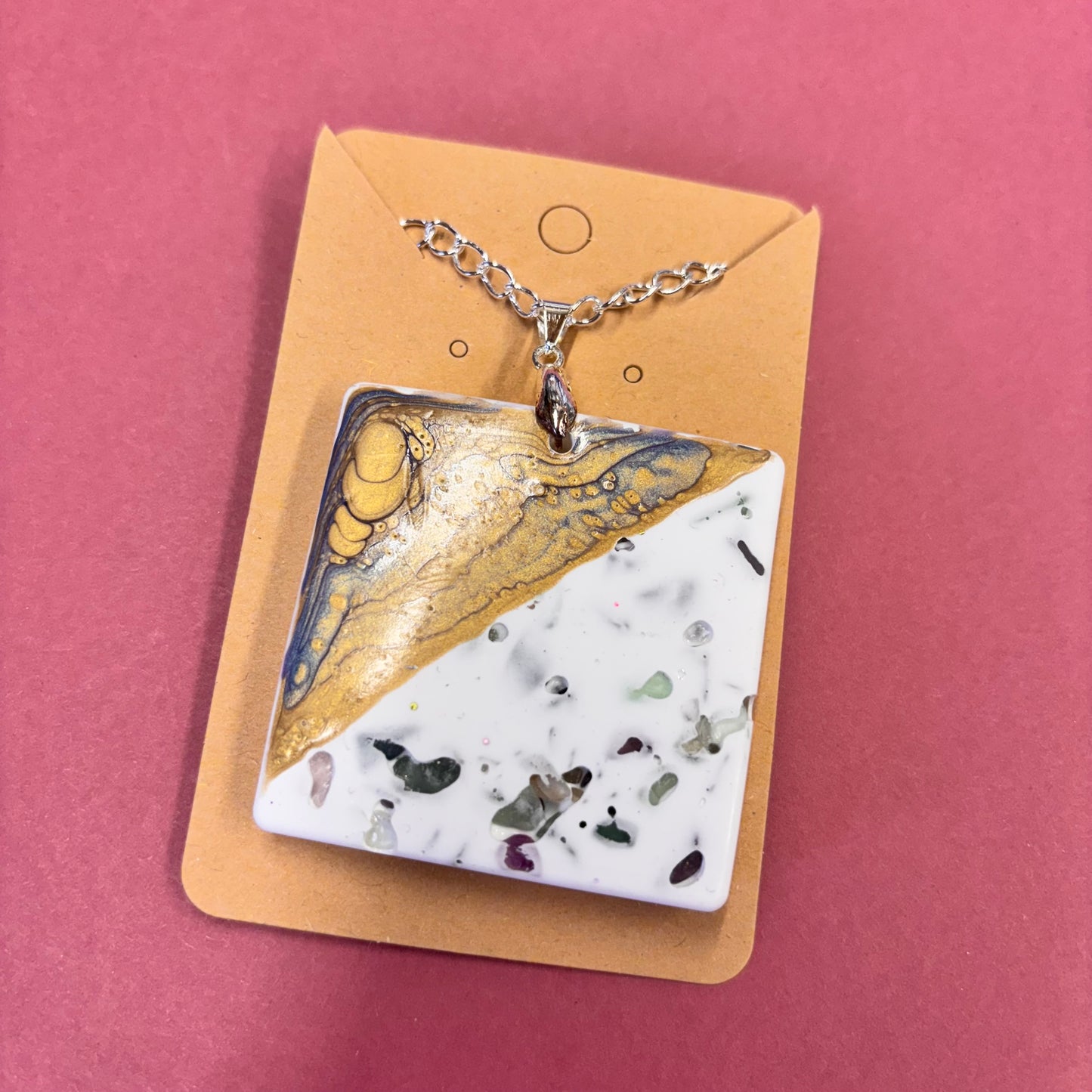 Large Square With Fluorite Chip Beads Eco Resin Pendant