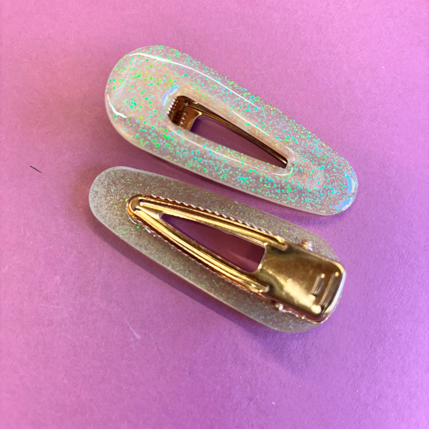 2 Yellow Glitter Oval Hair Clips