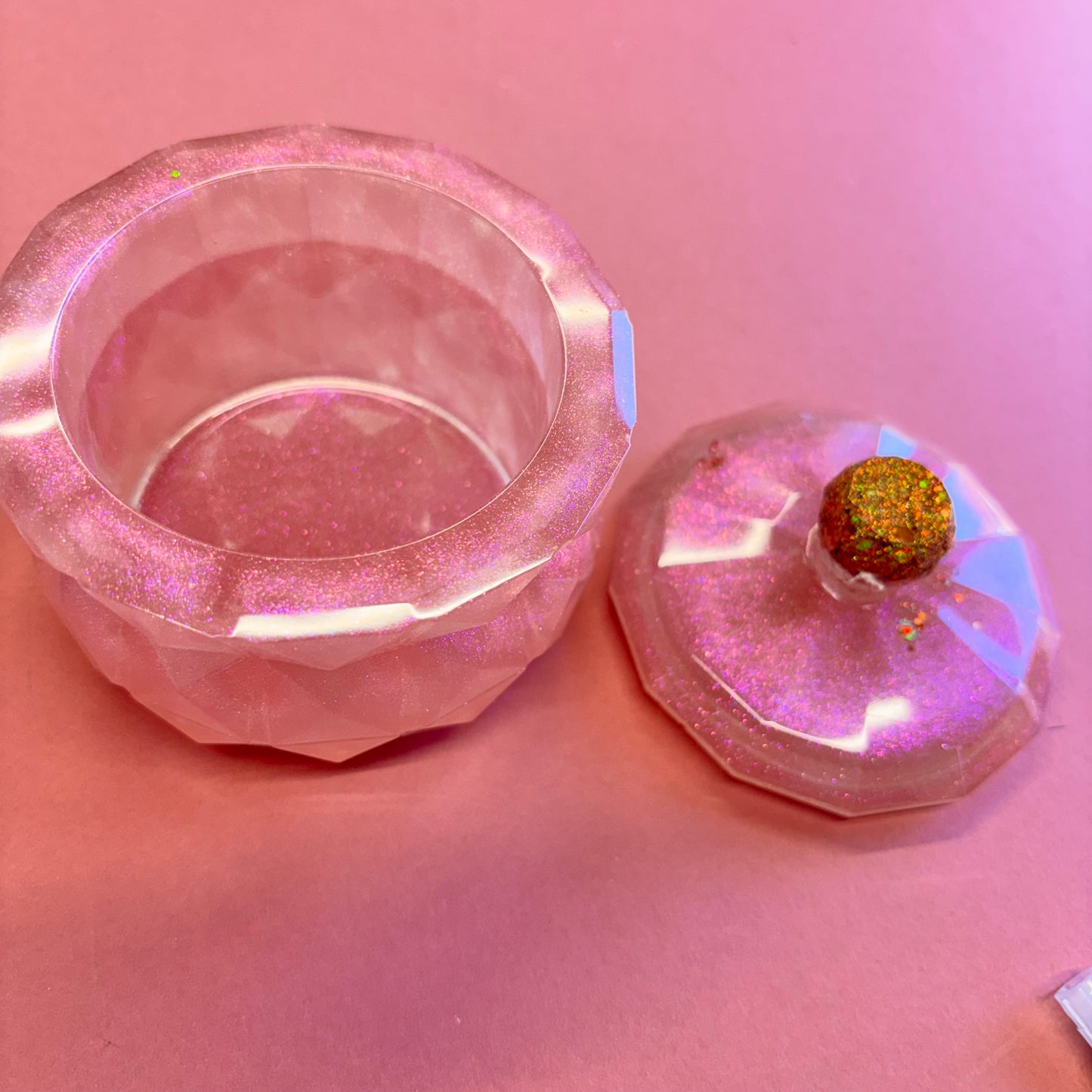 Pink Iridescent Lidded Pot