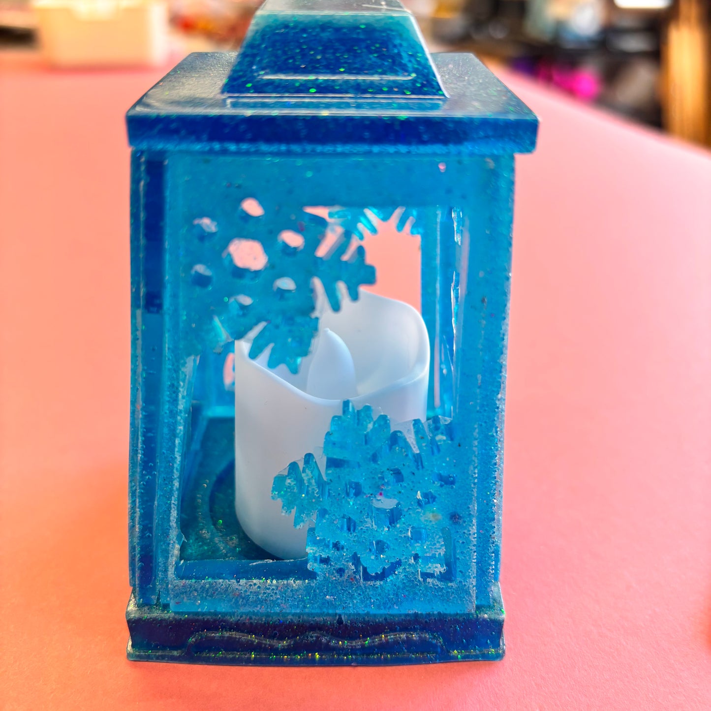 Small Blue Glitter Christmas Lantern