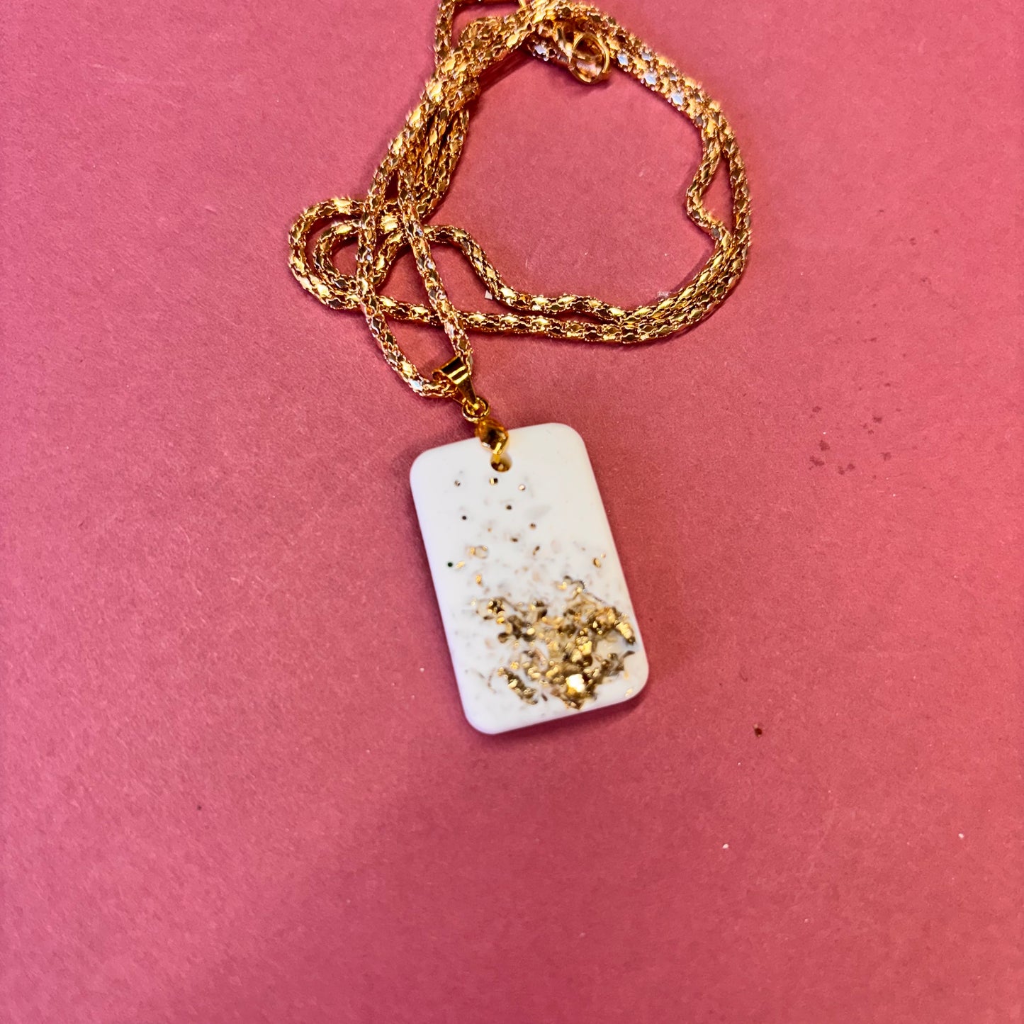 Small Rectangle Gold Stones Eco Resin Pendant